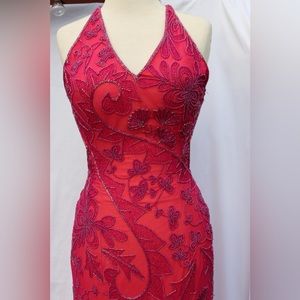 Fully beaded cross back cache evening dress